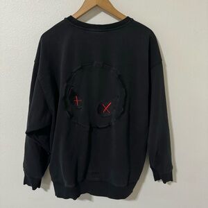 Venque X Takahashi Amoo Embroidered Crewneck Sweatshirt Black Side Zip Pocket-XL